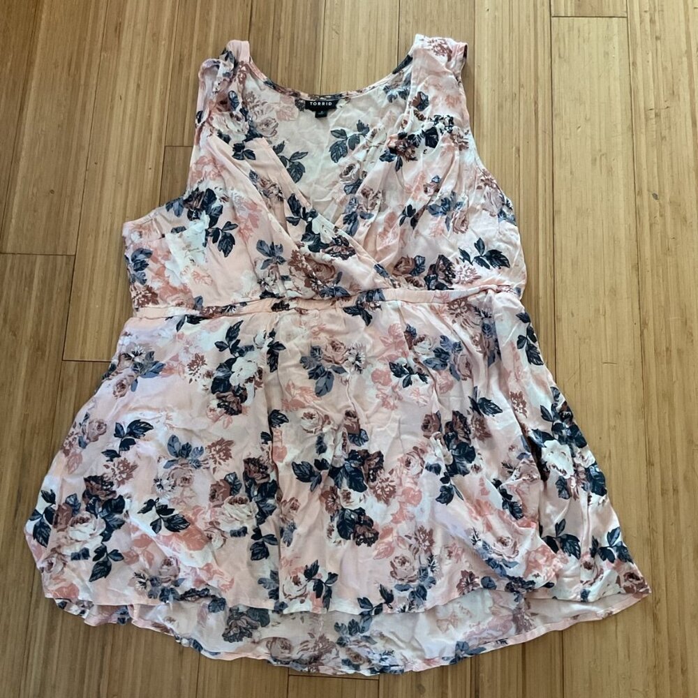 Torrid Pink Floral Surplice Tank Top
